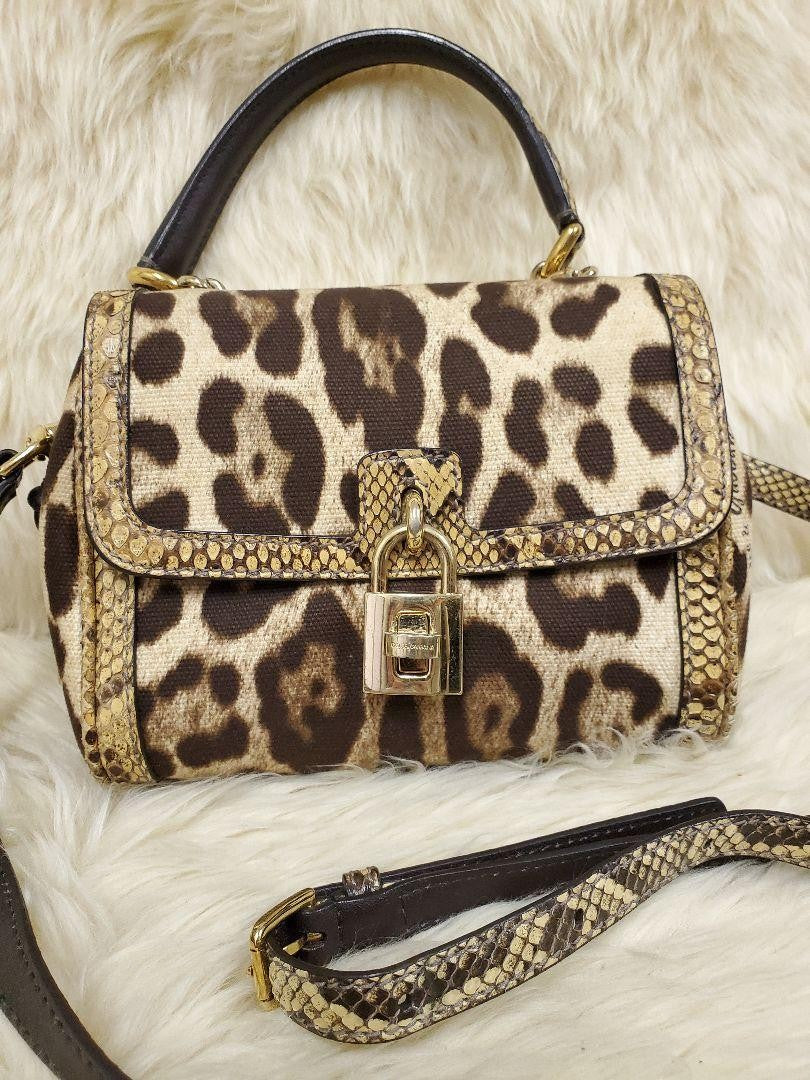 Dolce & Gabbana Shoulder Bag Purse Leopard Brown Beige Authentic