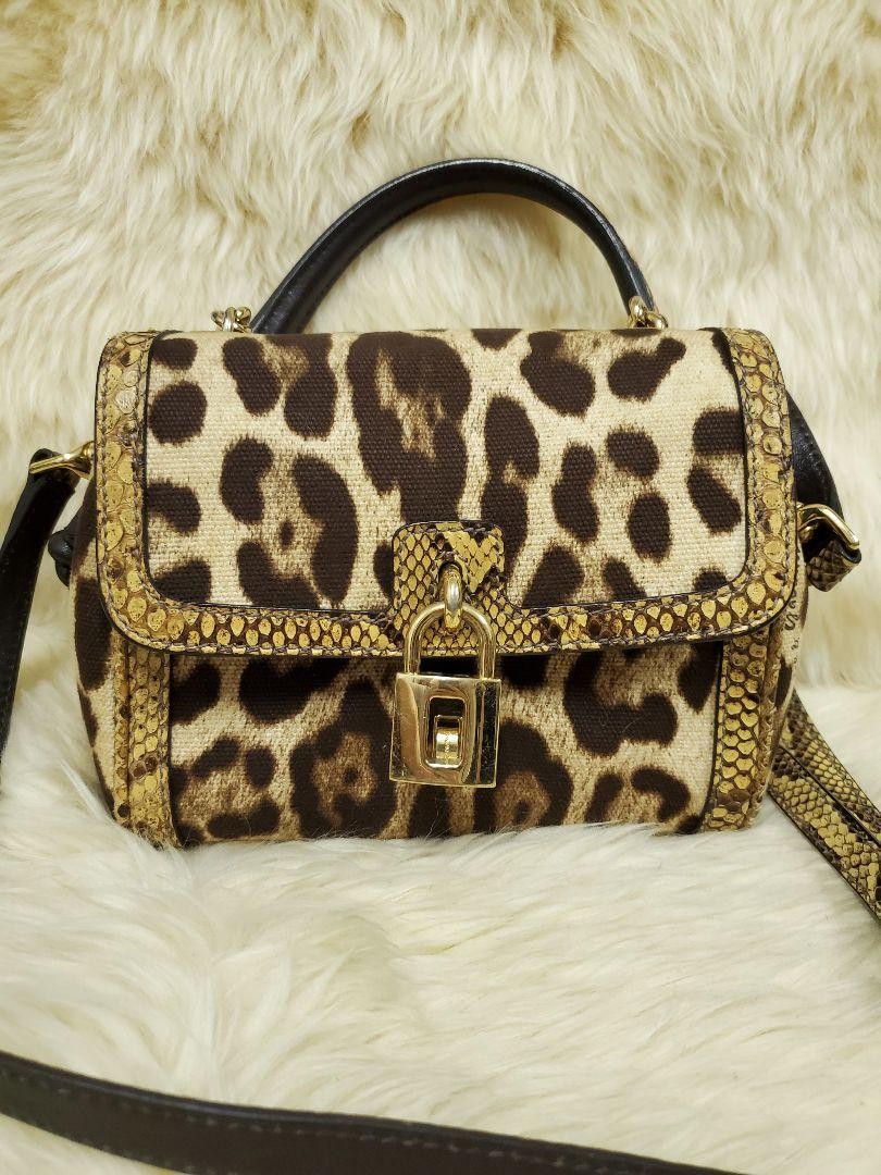 Dolce & Gabbana Shoulder Bag Purse Leopard Brown Beige Authentic