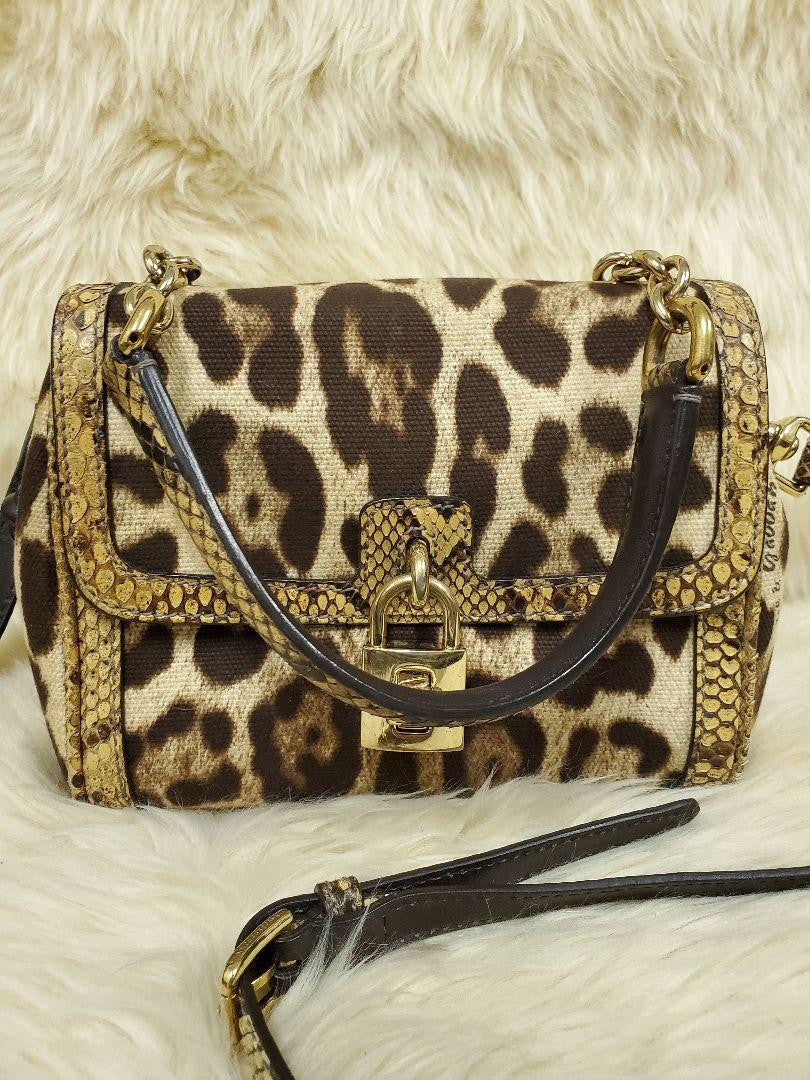 Dolce & Gabbana Shoulder Bag Purse Leopard Brown Beige Authentic