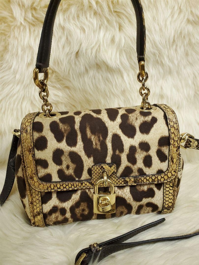 Dolce & Gabbana Shoulder Bag Purse Leopard Brown Beige Authentic