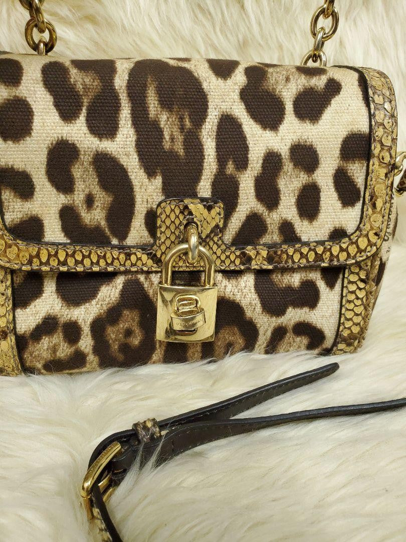 Dolce & Gabbana Shoulder Bag Purse Leopard Brown Beige Authentic