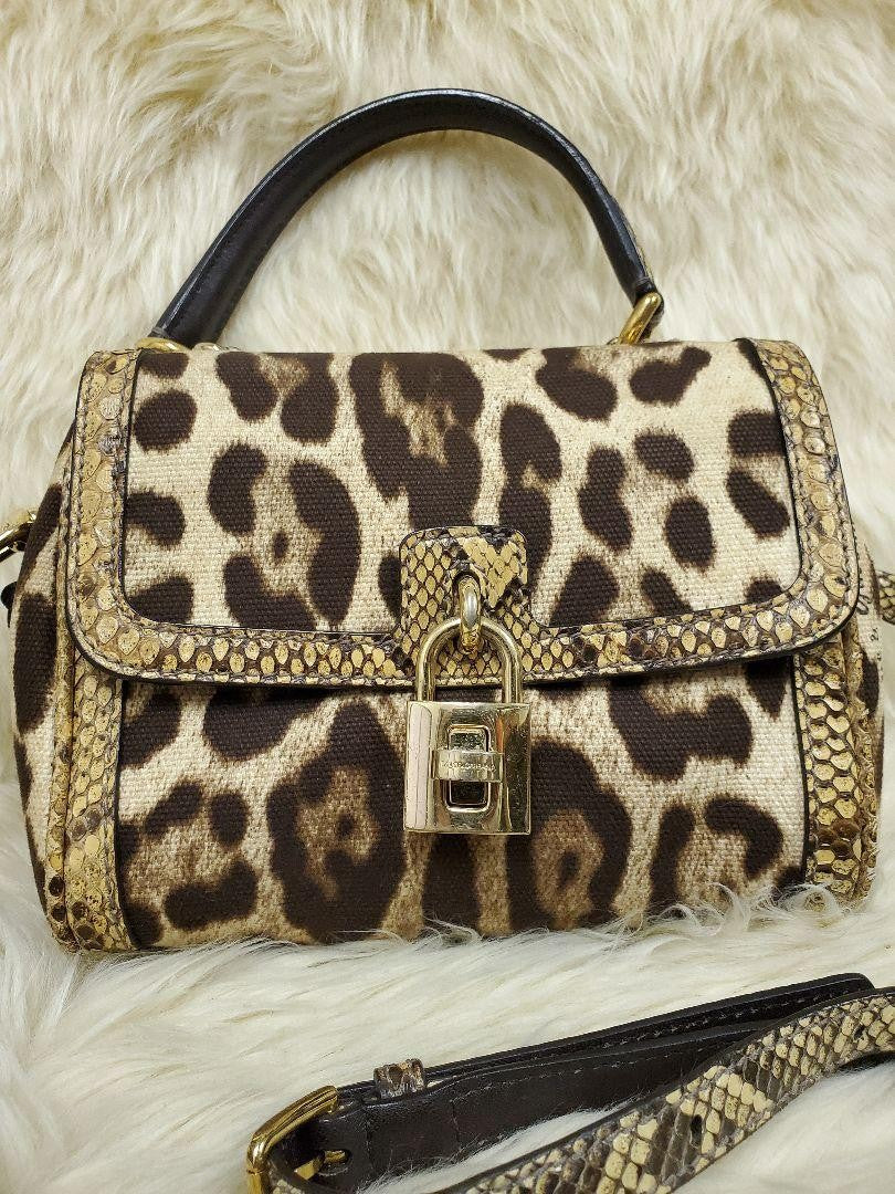 Dolce & Gabbana Shoulder Bag Purse Leopard Brown Beige Authentic