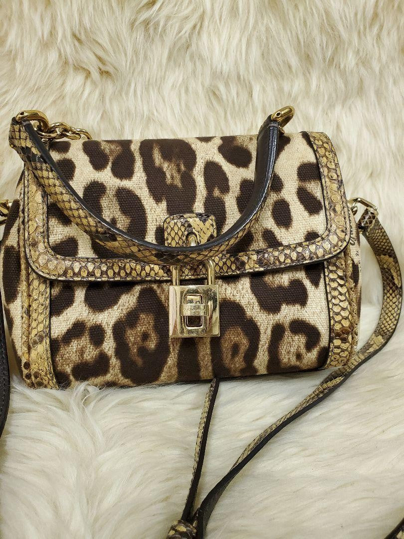 Dolce & Gabbana Shoulder Bag Purse Leopard Brown Beige Authentic