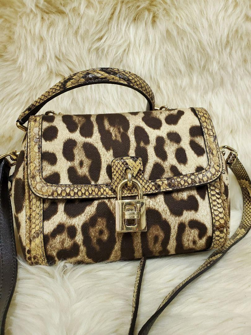 Dolce & Gabbana Shoulder Bag Purse Leopard Brown Beige Authentic