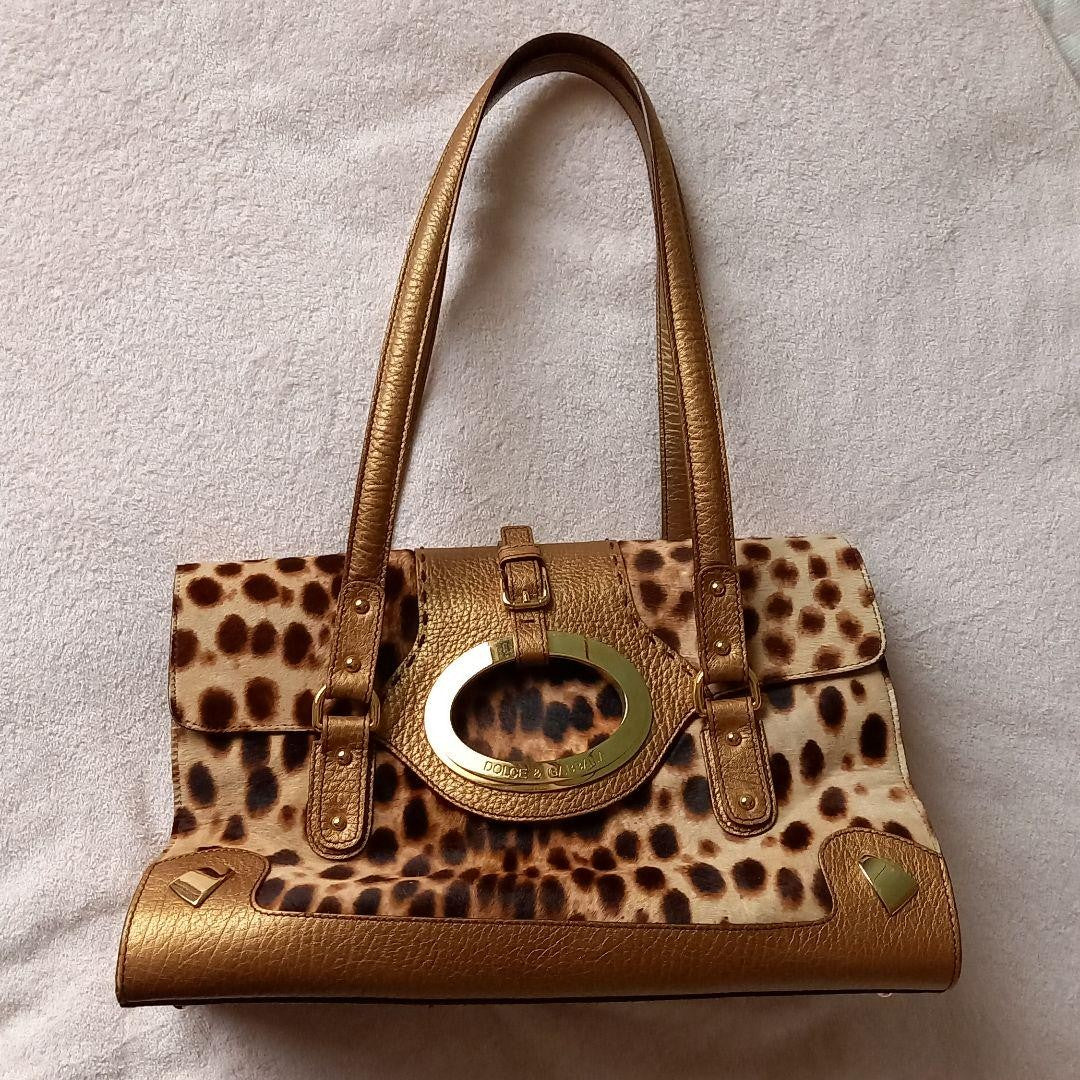Dolce & Gabbana Hand Shoulder Bag Tote Purse Leopard Leather Authentic
