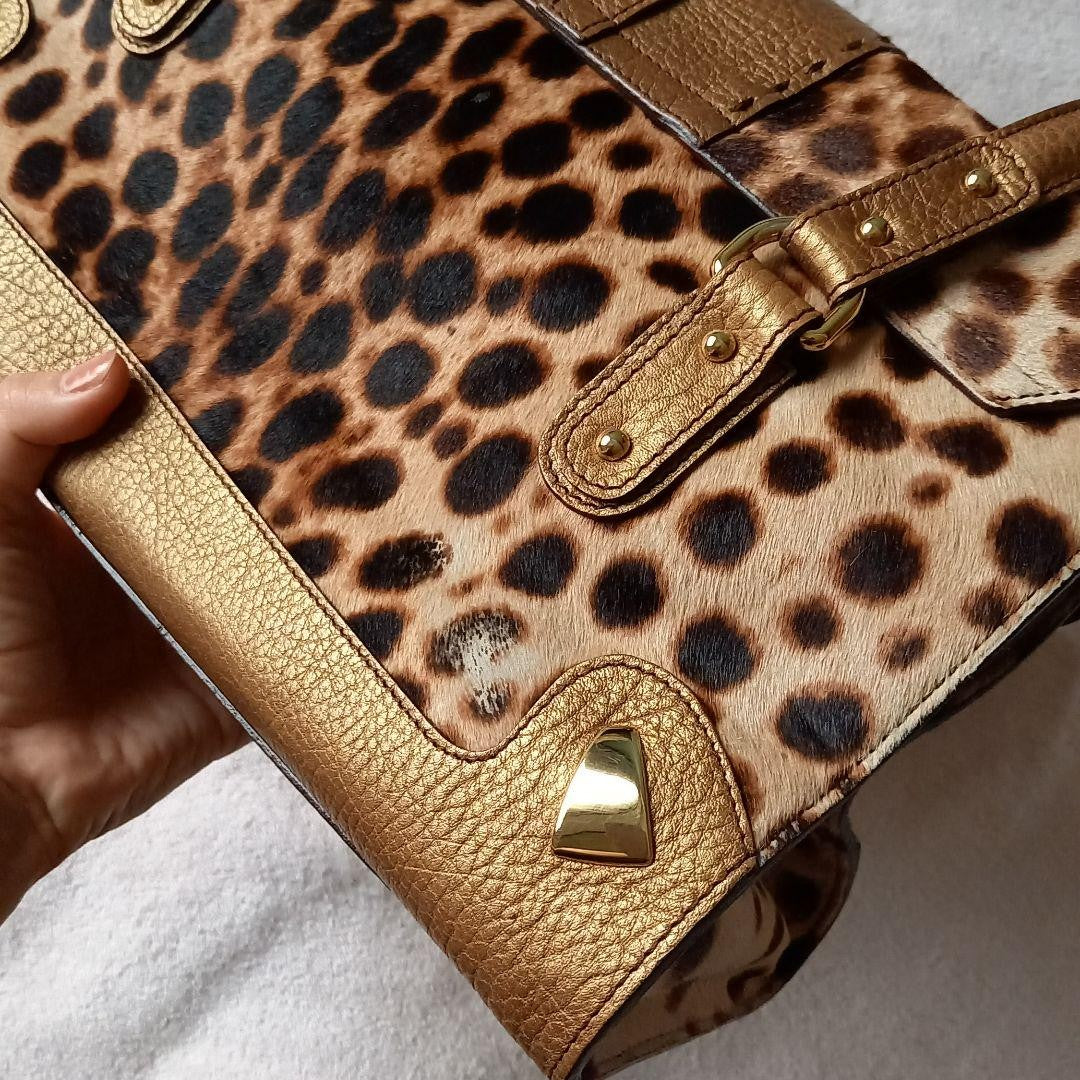 Dolce & Gabbana Hand Shoulder Bag Tote Purse Leopard Leather Authentic