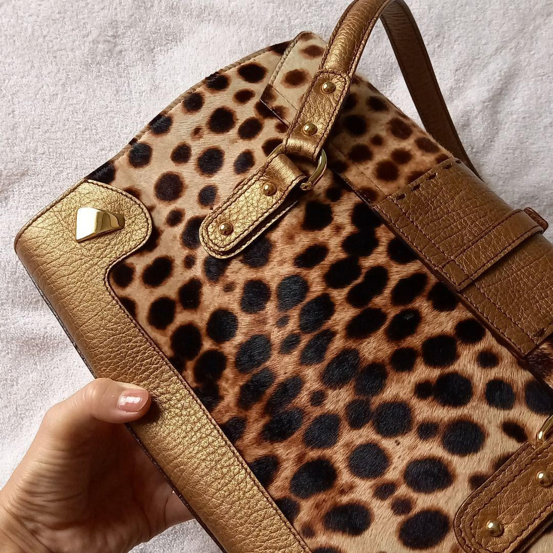 Dolce & Gabbana Hand Shoulder Bag Tote Purse Leopard Leather Authentic