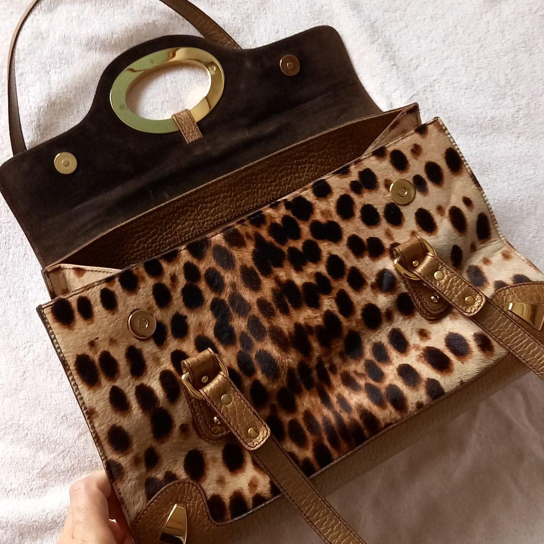 Dolce & Gabbana Hand Shoulder Bag Tote Purse Leopard Leather Authentic