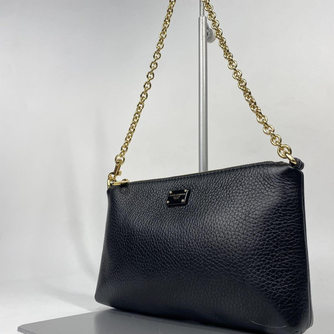 Dolce & Gabbana Accessory Pouch Hand Bag Tote Purse Leopard Leather Black Auth