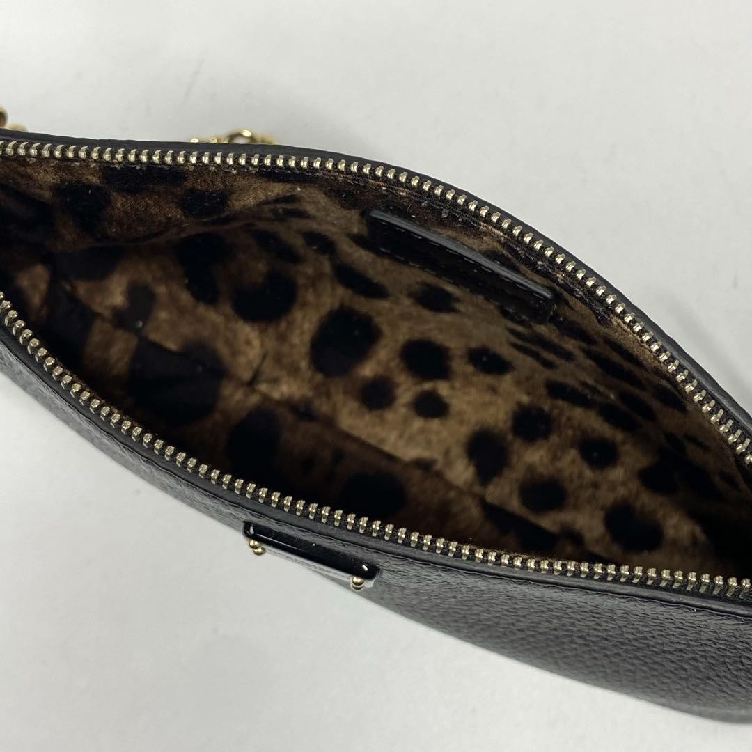 Dolce & Gabbana Accessory Pouch Hand Bag Tote Purse Leopard Leather Black Auth