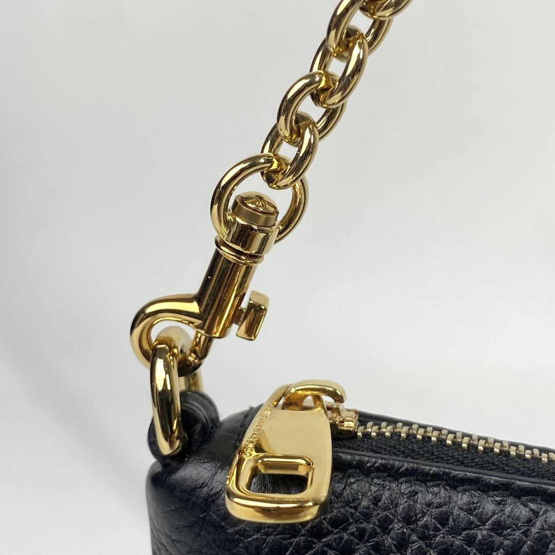 Dolce & Gabbana Accessory Pouch Hand Bag Tote Purse Leopard Leather Black Auth