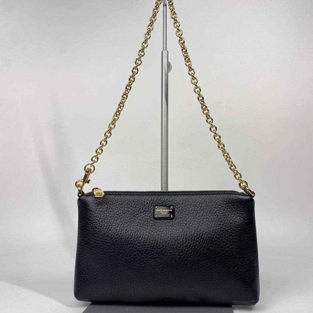 Dolce & Gabbana Accessory Pouch Hand Bag Tote Purse Leopard Leather Black Auth