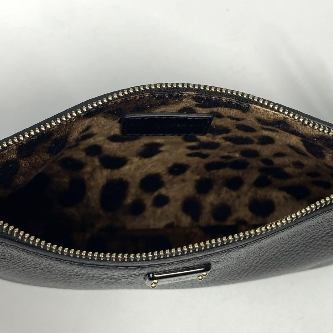 Dolce & Gabbana Accessory Pouch Hand Bag Tote Purse Leopard Leather Black Auth