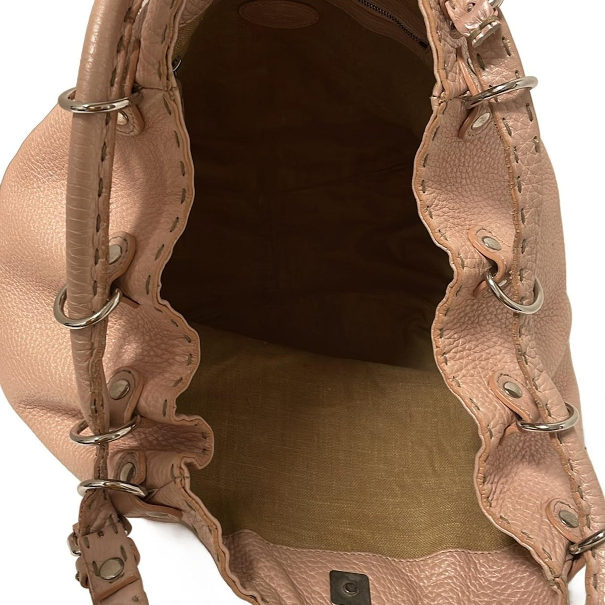 FENDI Hand Bag Tote Purse Selleria Leather Light Pink Authentic