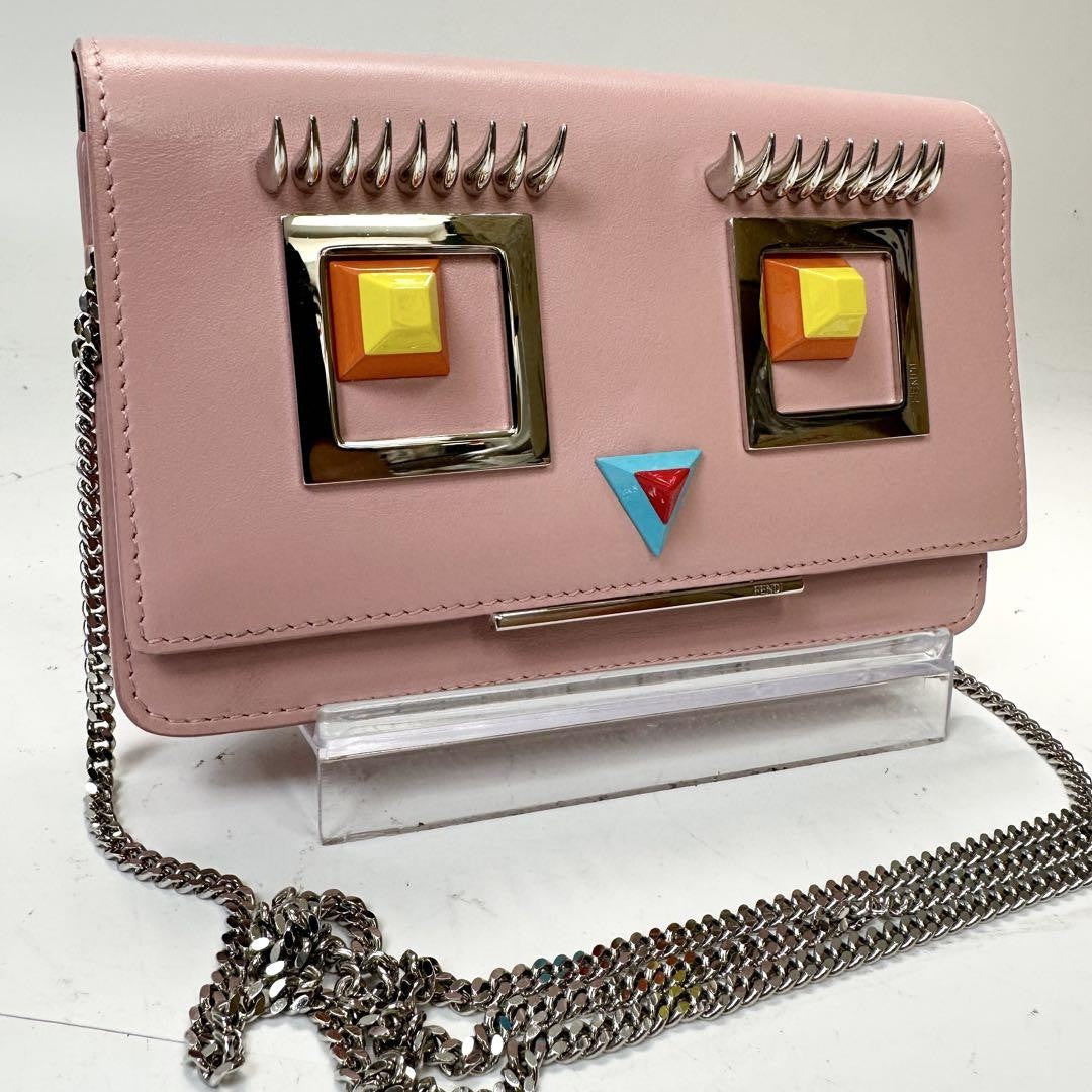 FENDI Shoulder Bag Purse Monster Leather Pink Authentic