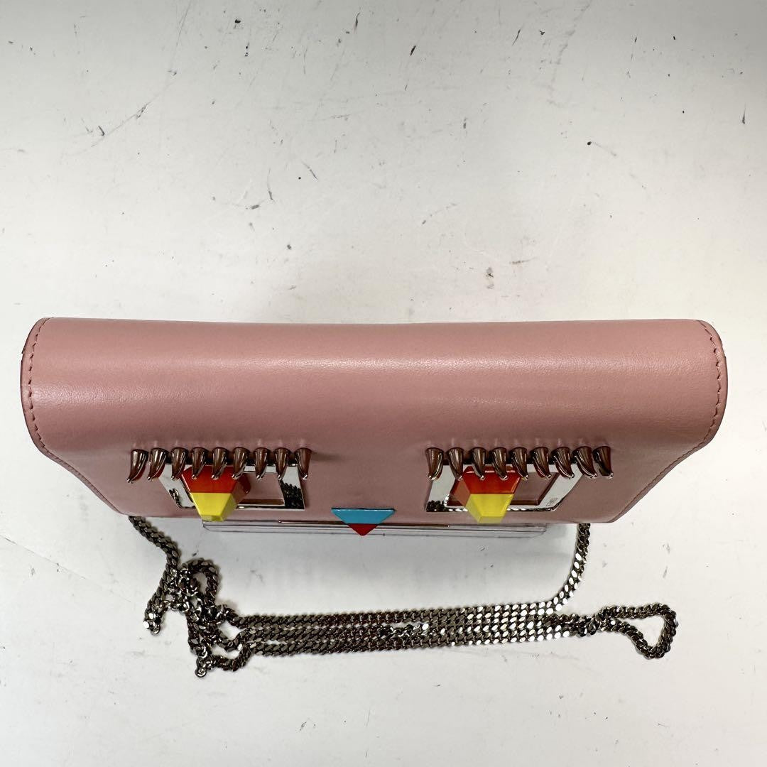 FENDI Shoulder Bag Purse Monster Leather Pink Authentic