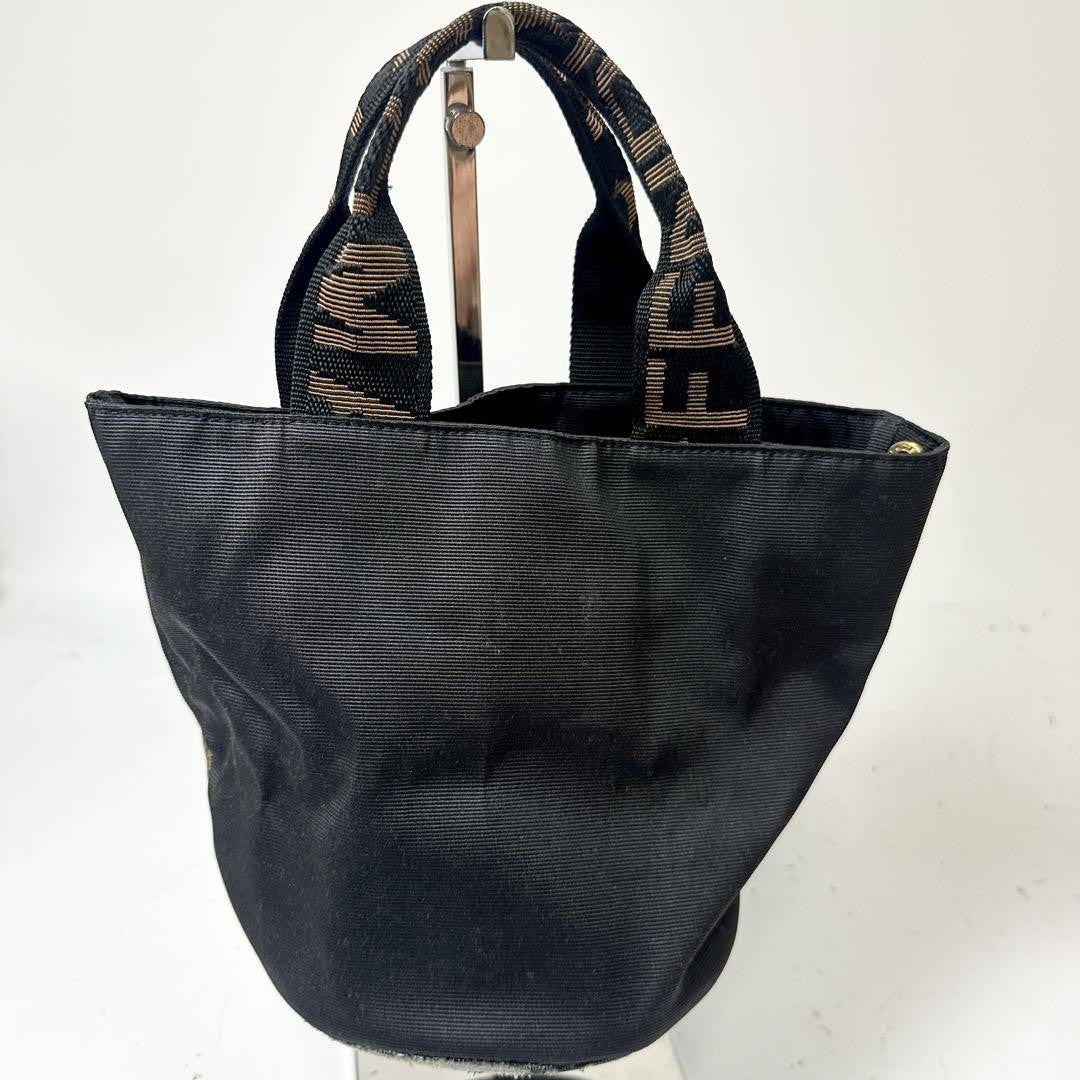 FENDI Hand Bag Tote Purse Logo Canvas Black Brown Authentic