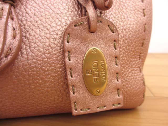 FENDI Mini Hand Bag Tote Purse Selleria Leather Rose Gold Authentic