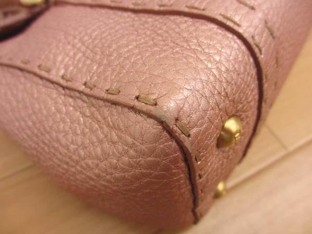 FENDI Mini Hand Bag Tote Purse Selleria Leather Rose Gold Authentic
