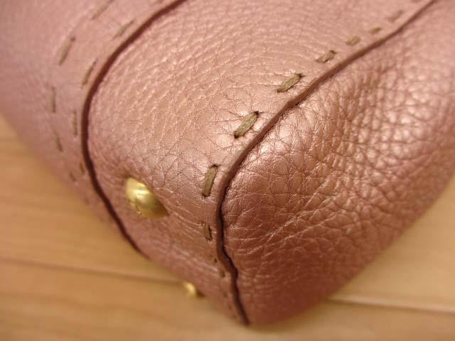 FENDI Mini Hand Bag Tote Purse Selleria Leather Rose Gold Authentic