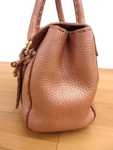 FENDI Mini Hand Bag Tote Purse Selleria Leather Rose Gold Authentic