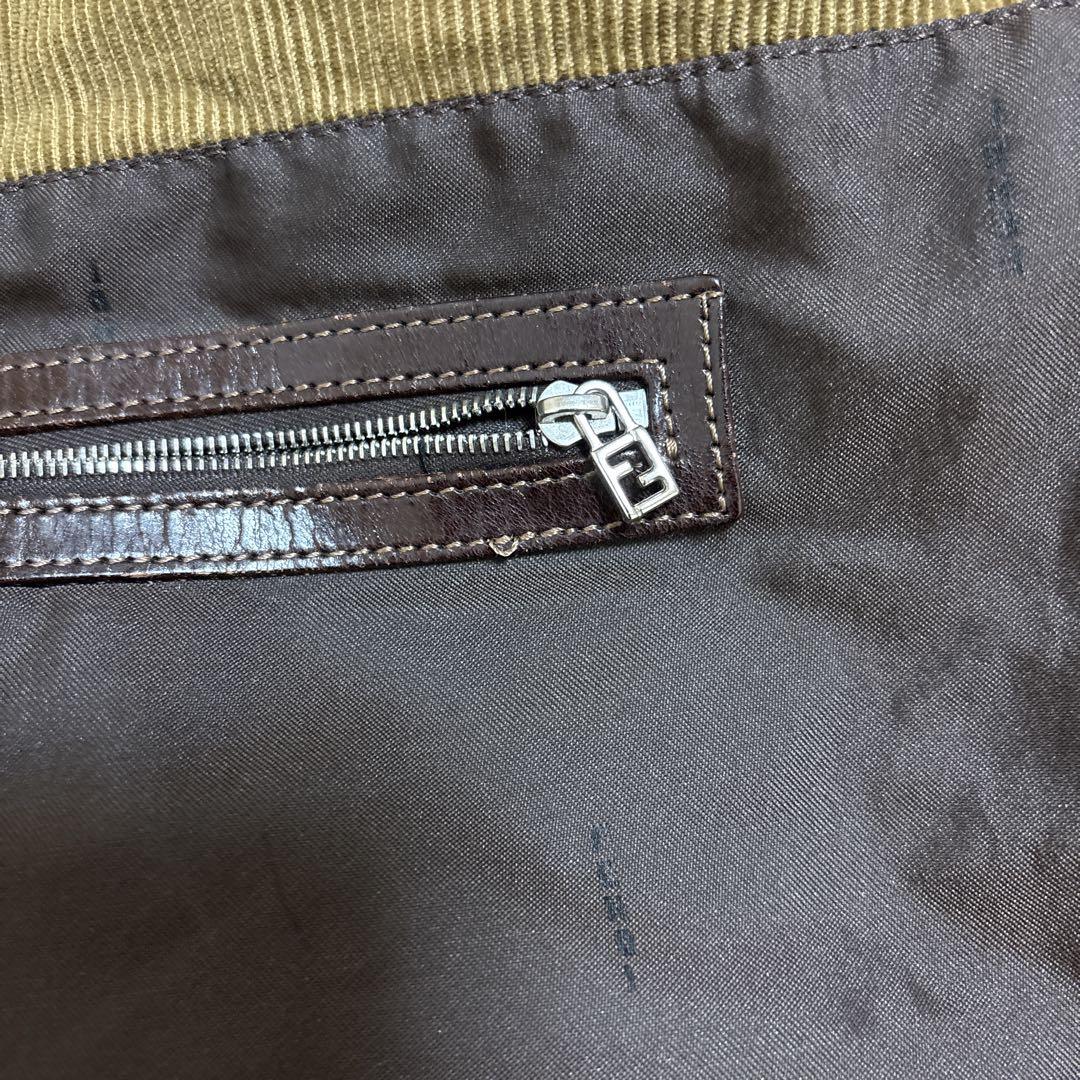 FENDI Hand Bag Tote Purse FF Corduroy Authentic