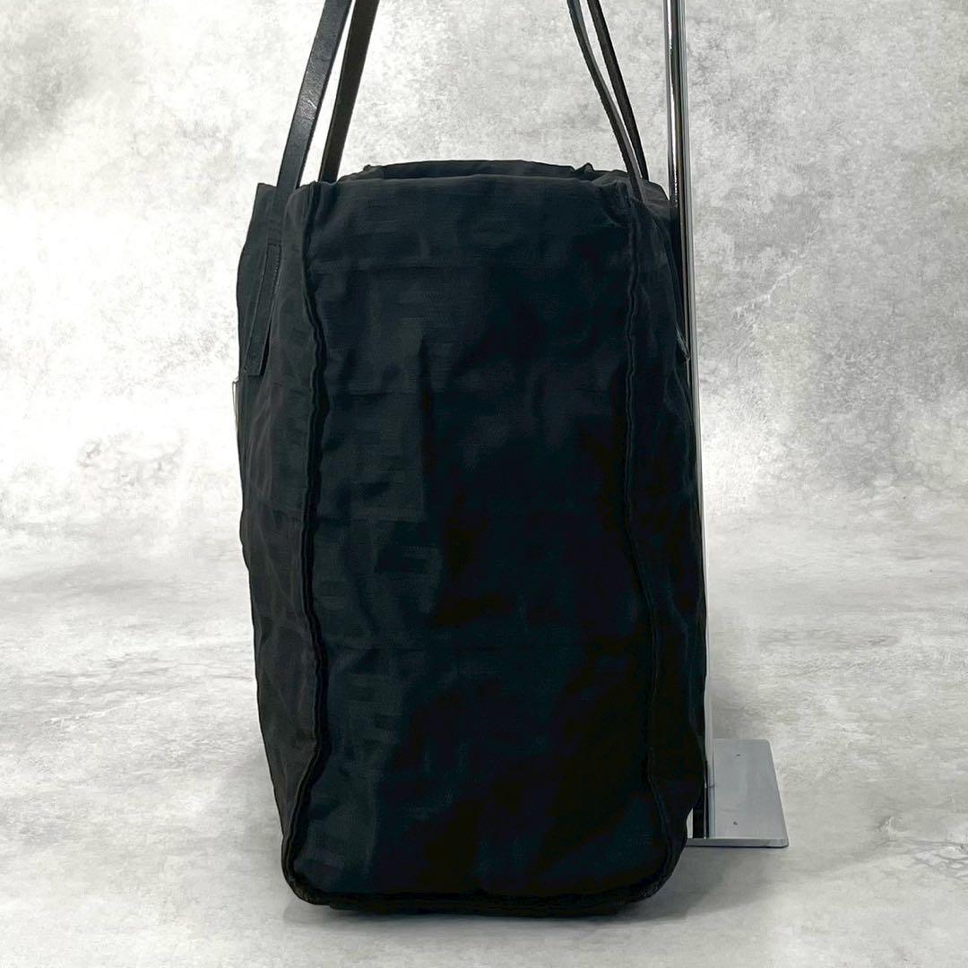FENDI Hand Bag Tote Purse FF Zucca Canvas Leather Black Authentic