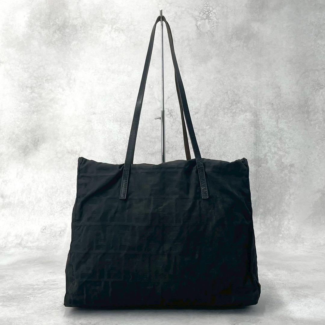 FENDI Hand Bag Tote Purse FF Zucca Canvas Leather Black Authentic