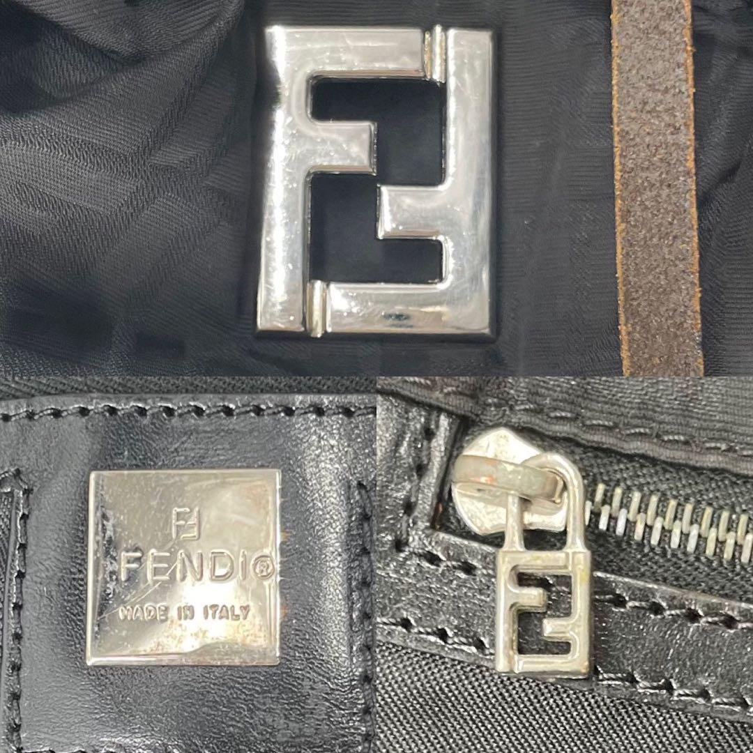 FENDI Hand Bag Tote Purse FF Zucca Canvas Leather Black Authentic