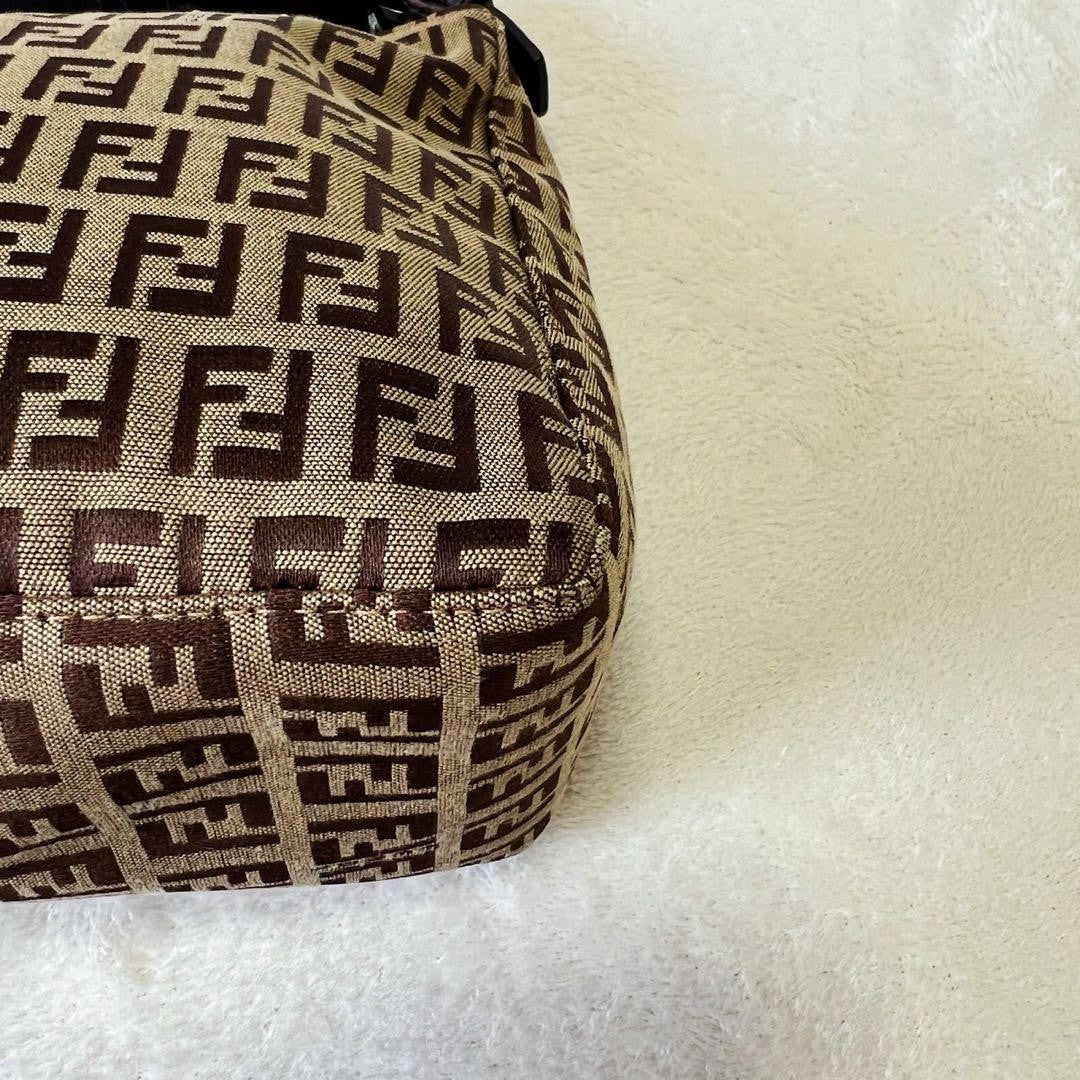 FENDI Accessory Pouch Hand Pouch FF Zucchino Canvas Leather Brown Authentic