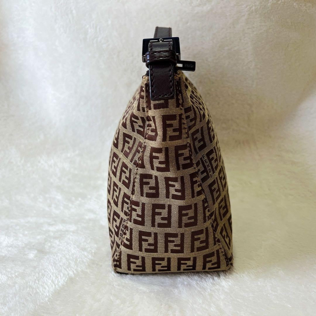 FENDI Accessory Pouch Hand Pouch FF Zucchino Canvas Leather Brown Authentic