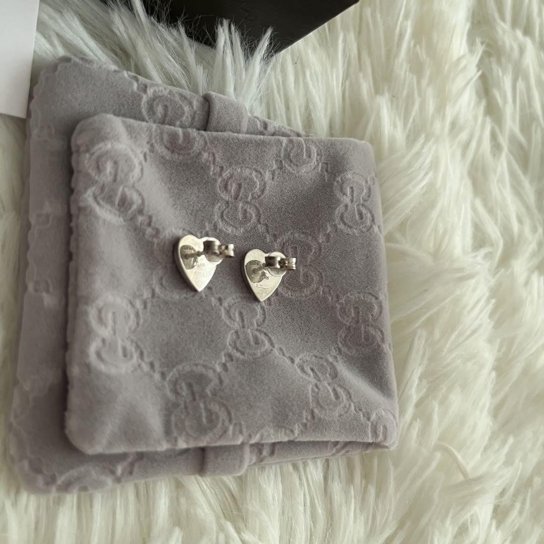 GUCCI Earrings Heart Silver Women Accessory Authentic