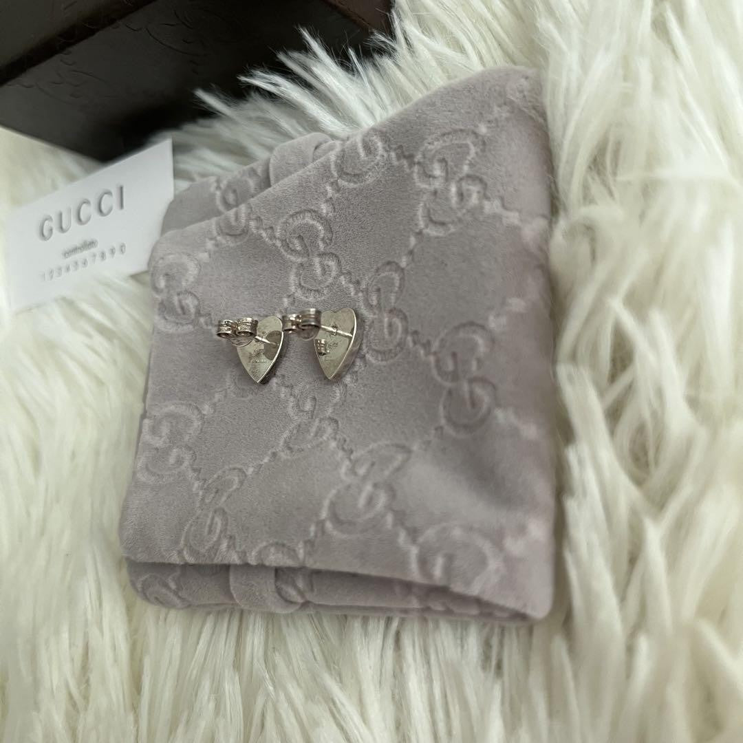 GUCCI Earrings Heart Silver Women Accessory Authentic