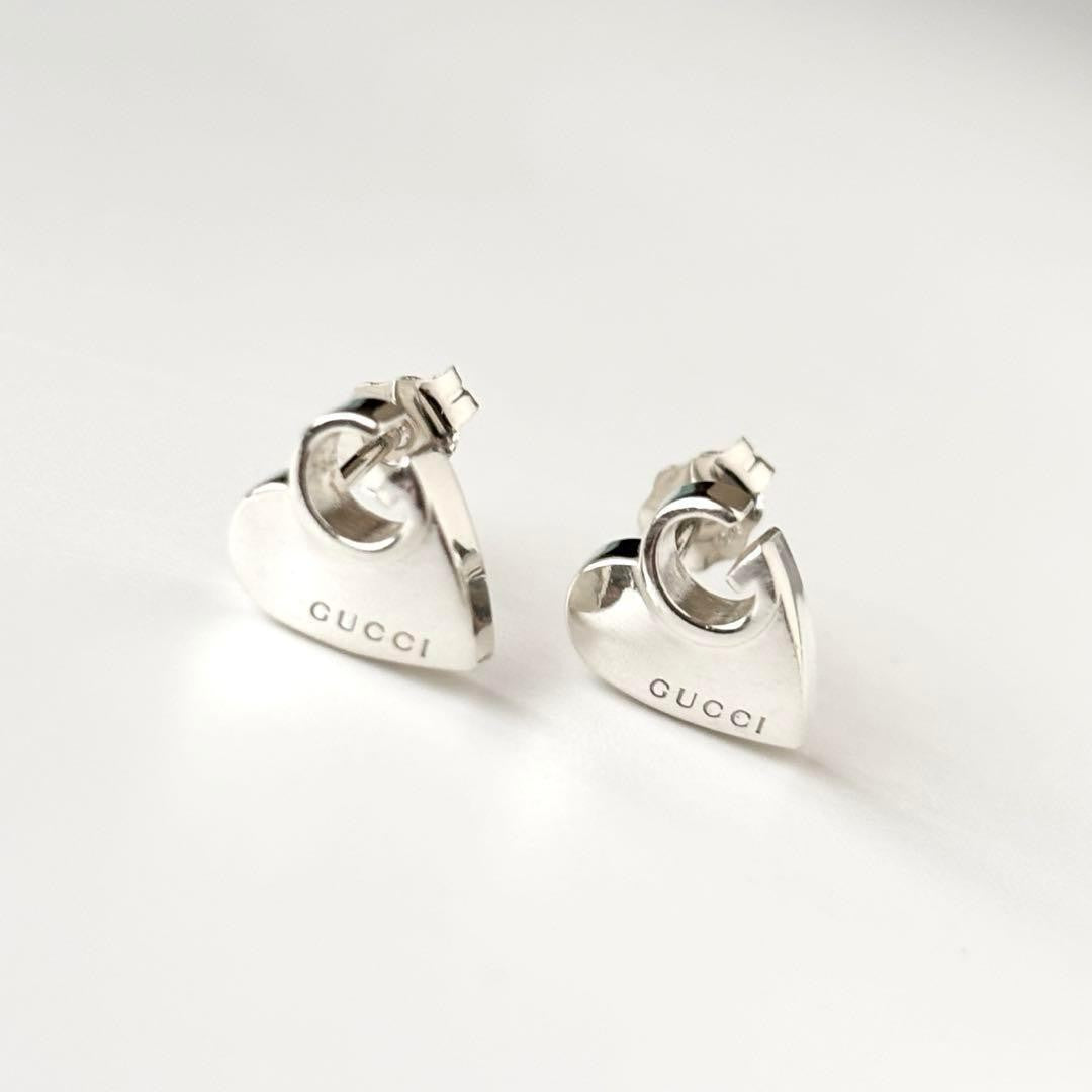GUCCI Earrings Heart G logo Silver 925 Women Accessory Authentic