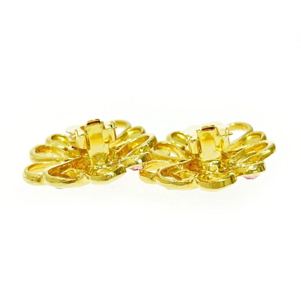 Saint Laurent Earrings GP Rhinestone Flower Gold Authentic
