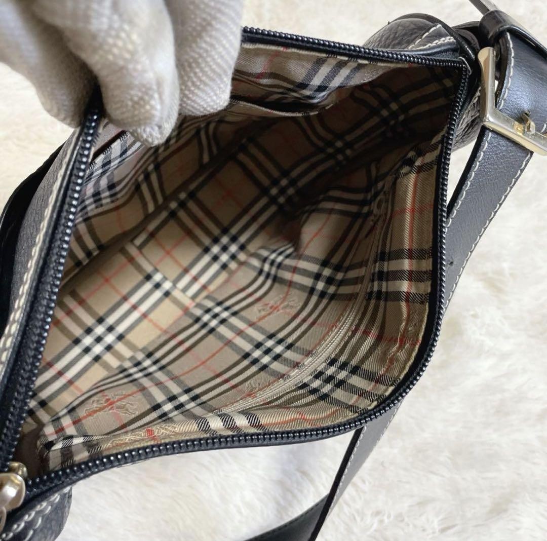 BURBERRY Shoulder Bag Purse Nova Check Leather Black Authentic