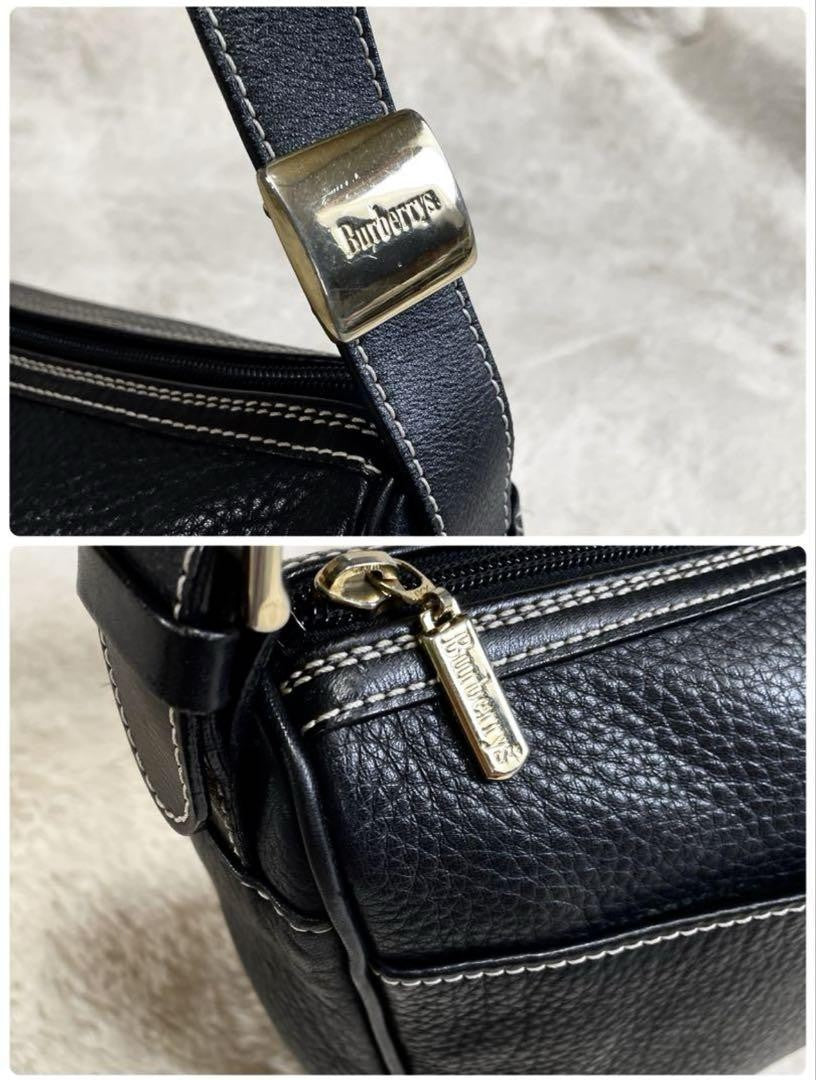BURBERRY Shoulder Bag Purse Nova Check Leather Black Authentic