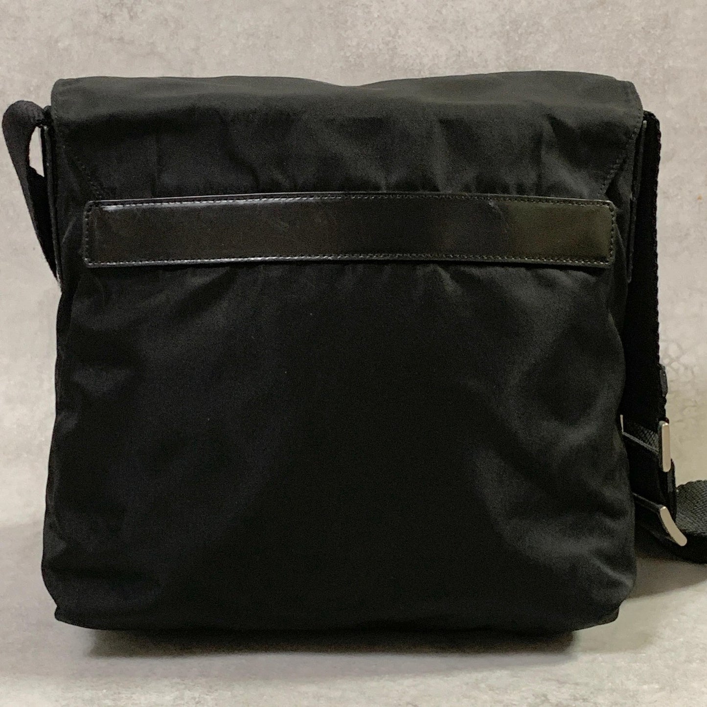 PRADA Bag Logo Shoulder Purse Nylon Leather Black Silver Used Authentic