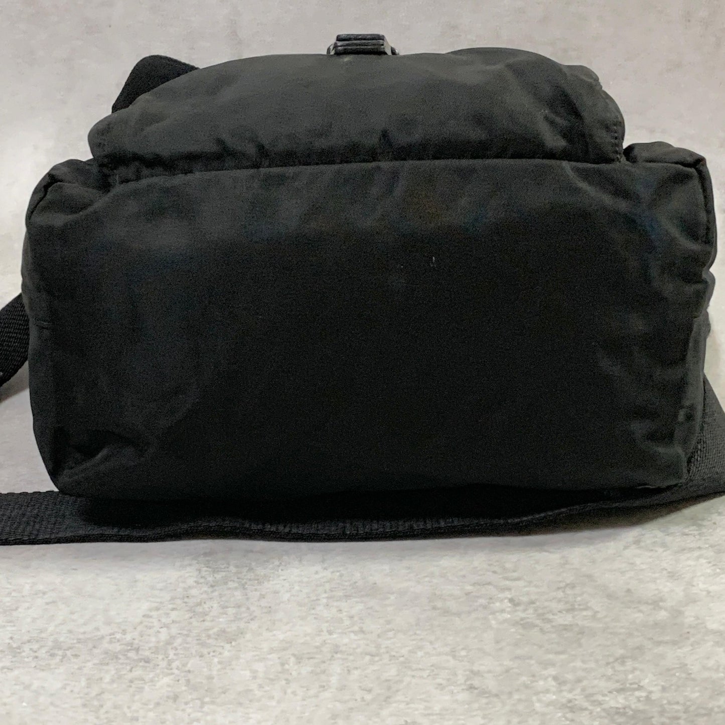 PRADA Bag Logo Shoulder Purse Nylon Leather Black Silver Used Authentic