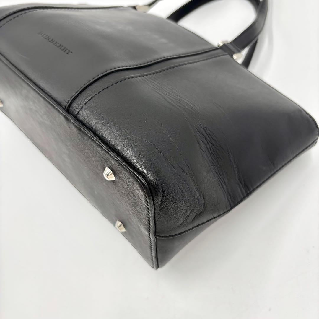 BURBERRY Hand Bag Tote Purse Nova Check Leather Black Authentic