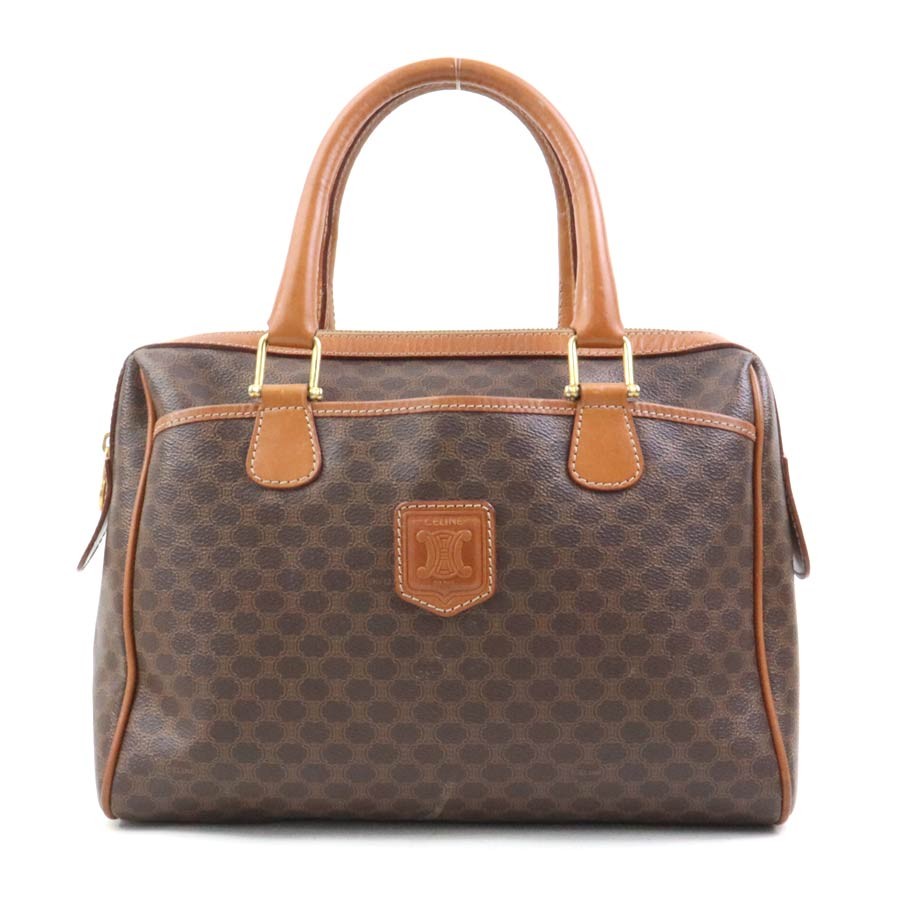 CELINE Hand Bag Tote Purse Macadam PVC Leather Brown Authentic