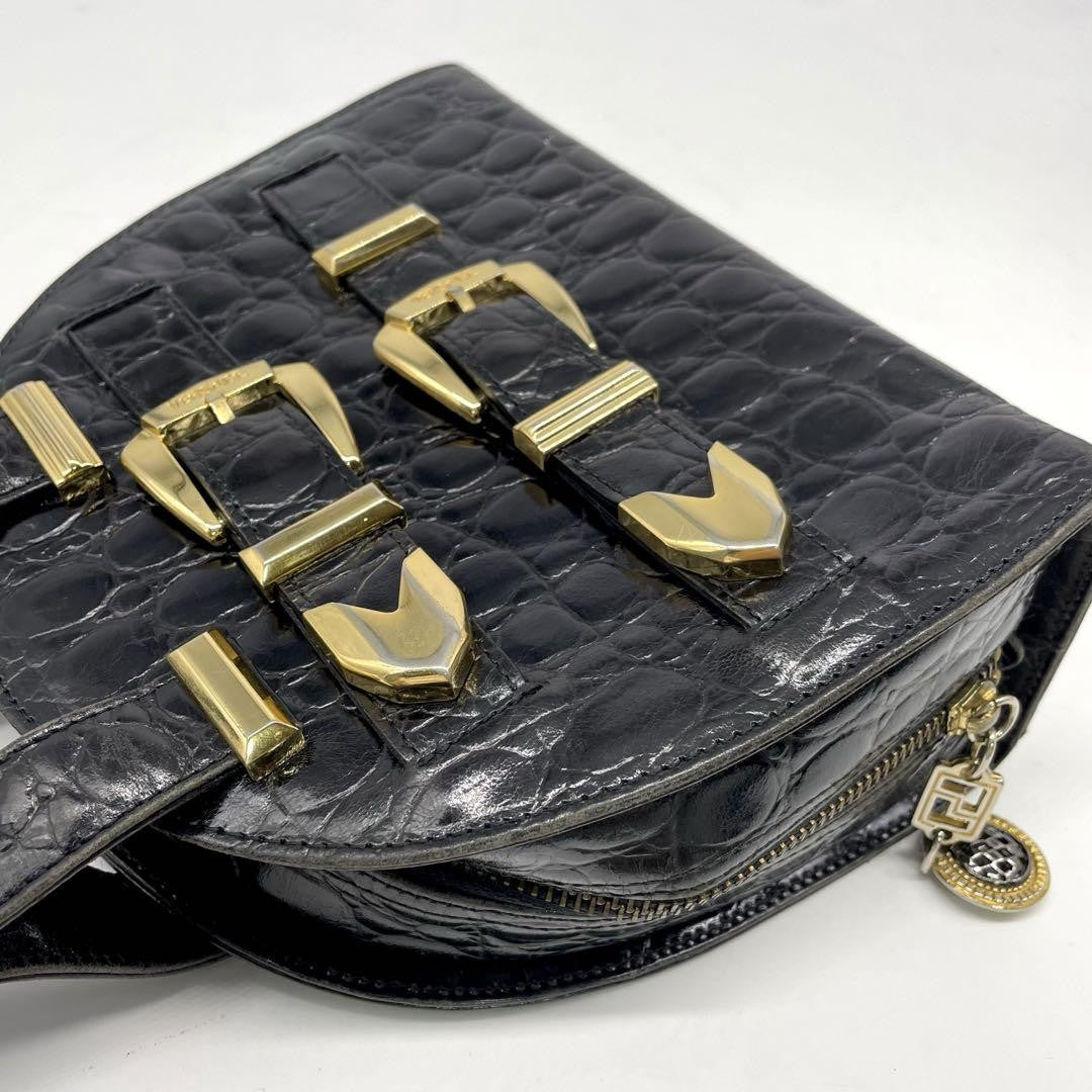 VERSACE Hand Bag Tote Purse Leather Black Authentic