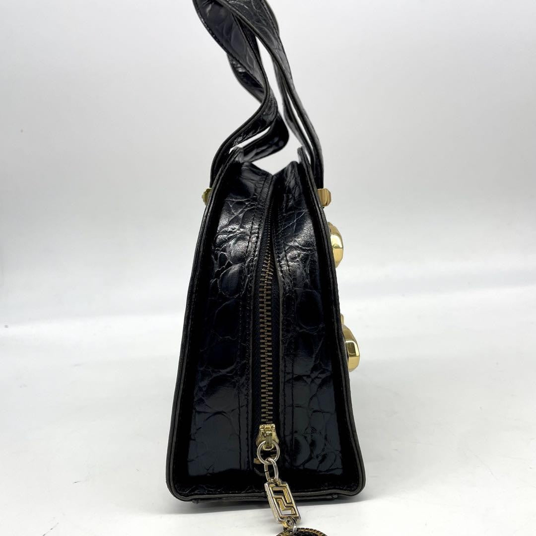 VERSACE Hand Bag Tote Purse Leather Black Authentic