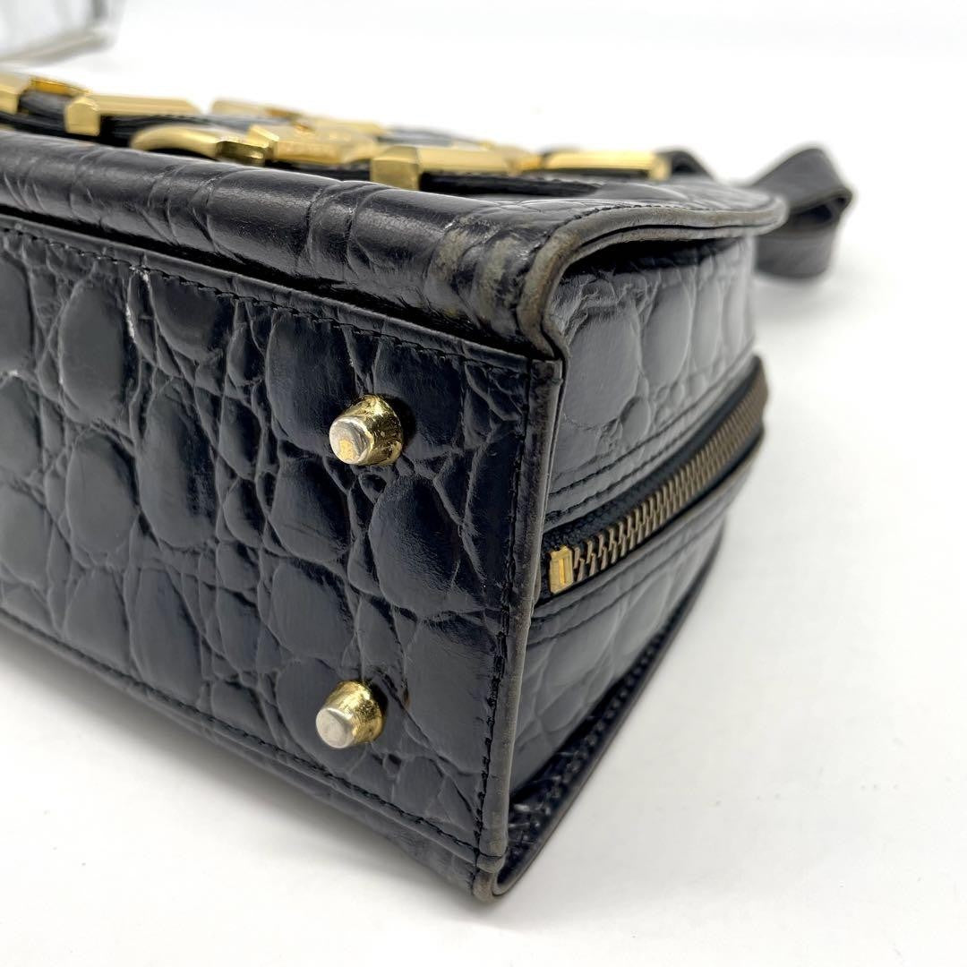 VERSACE Hand Bag Tote Purse Leather Black Authentic