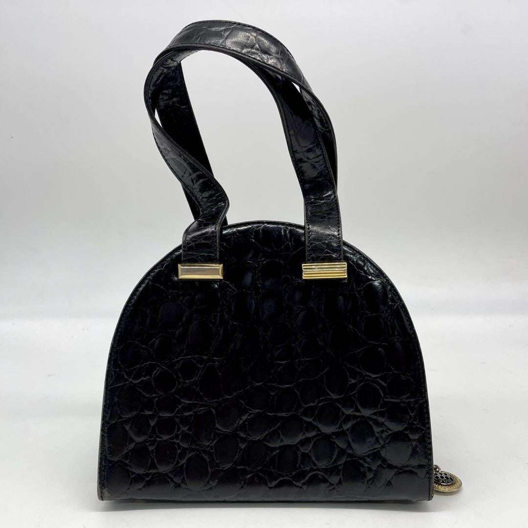 VERSACE Hand Bag Tote Purse Leather Black Authentic