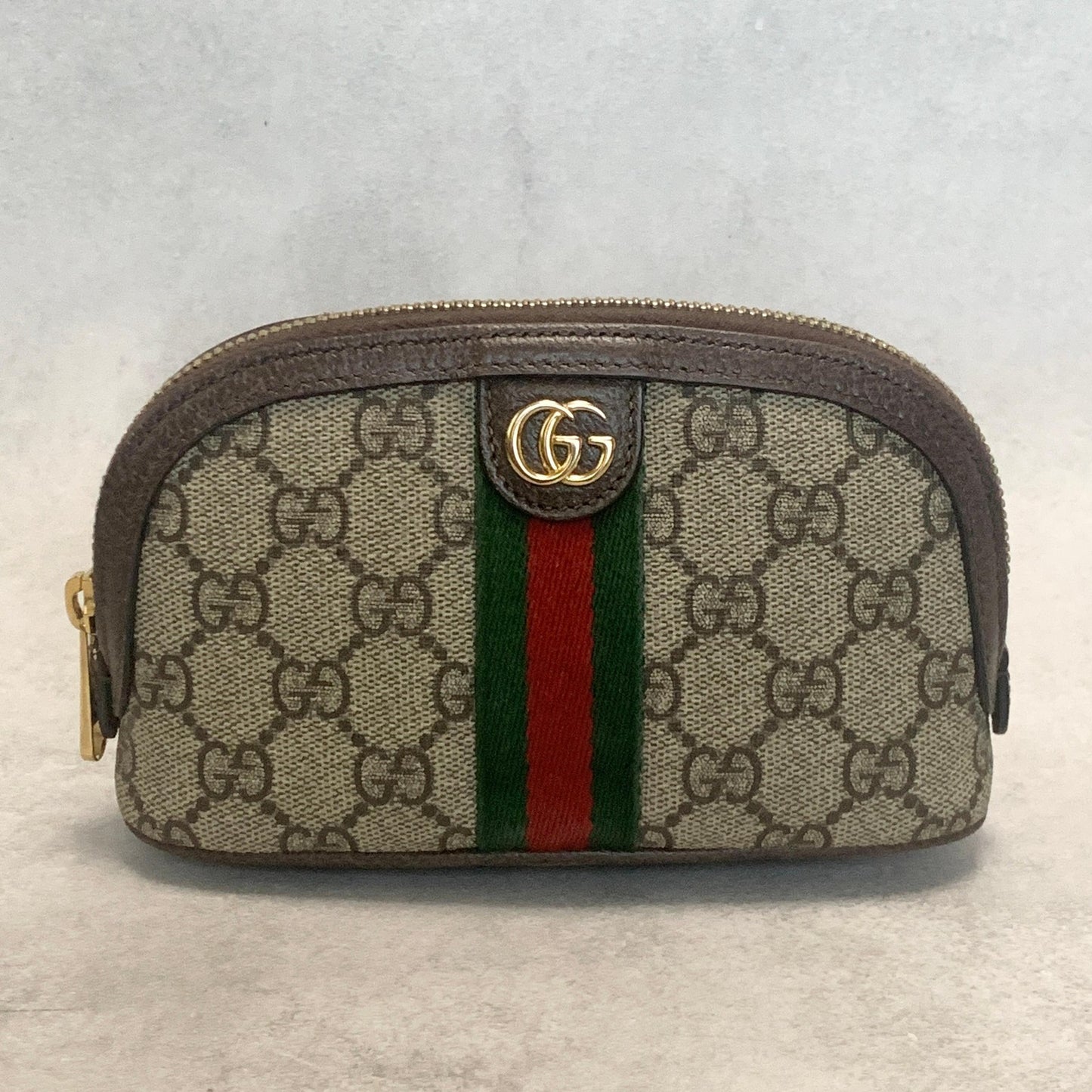 GUCCI Pouch Ophidia GG Marmont Supreme Purse Cosmetic Leather Brown Authentic