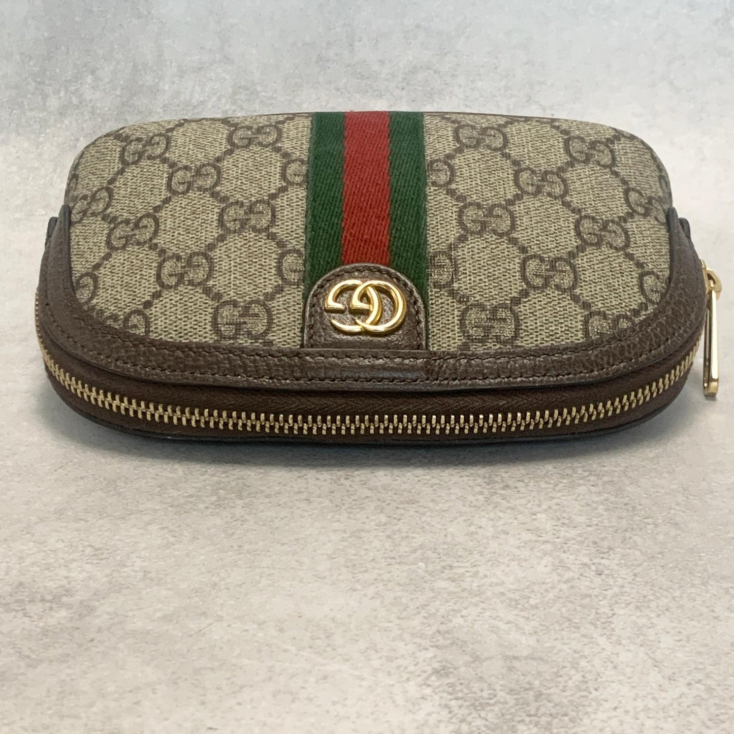 GUCCI Pouch Ophidia GG Marmont Supreme Purse Cosmetic Leather Brown Authentic