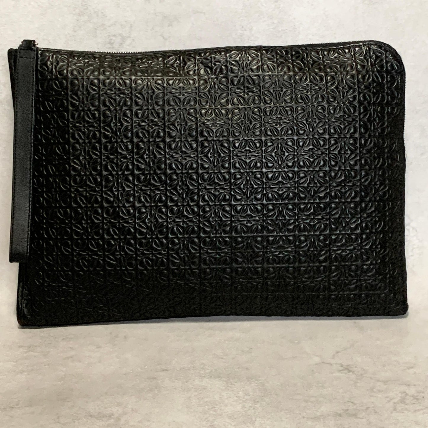 LOEWE Bag Anagram Clutch Purse Hand Leather Black Silver Used Authentic