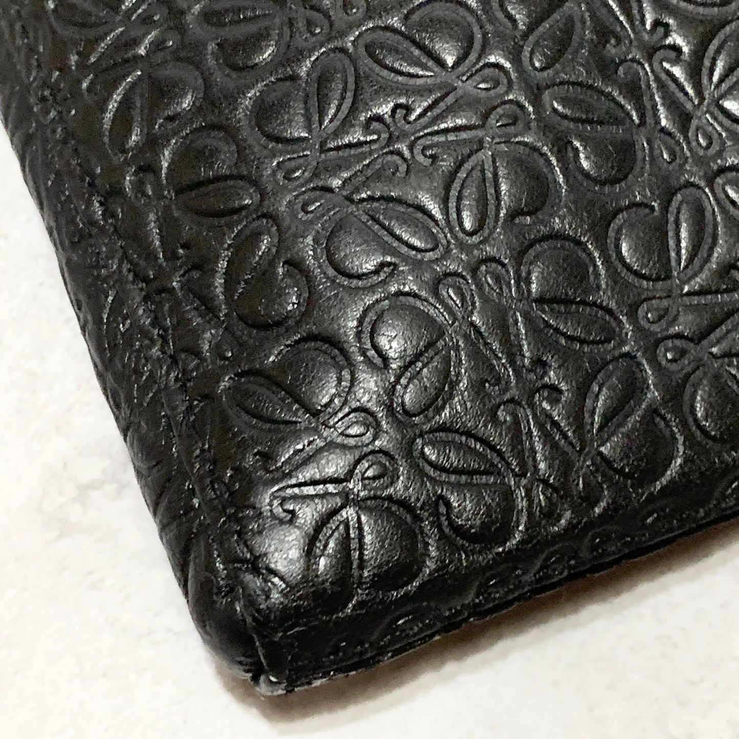 LOEWE Bag Anagram Clutch Purse Hand Leather Black Silver Used Authentic