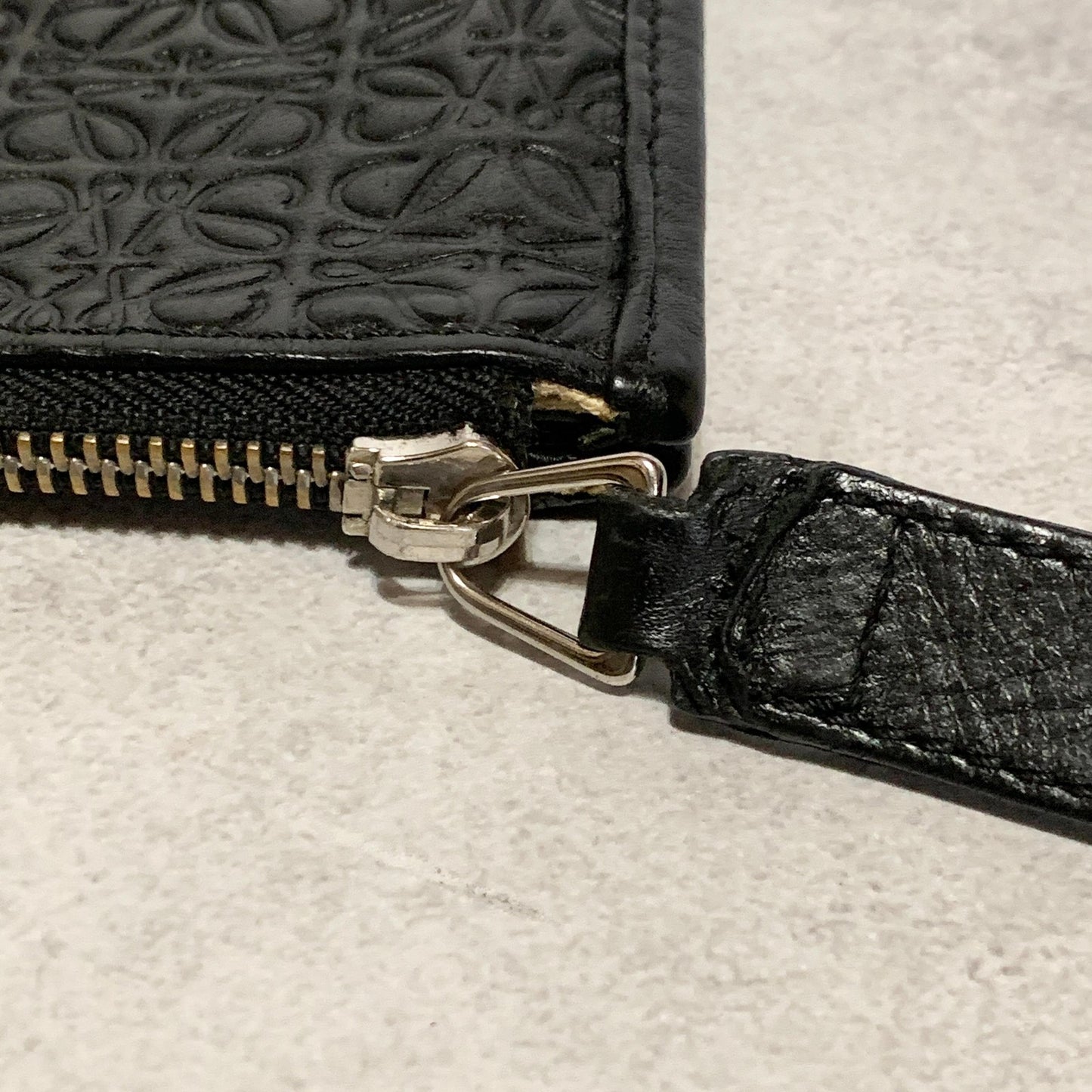 LOEWE Bag Anagram Clutch Purse Hand Leather Black Silver Used Authentic